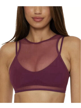 Becca L11668 Aubergine Muse Ariadne Mesh Overlay Swim Bikini Top Size D Cup